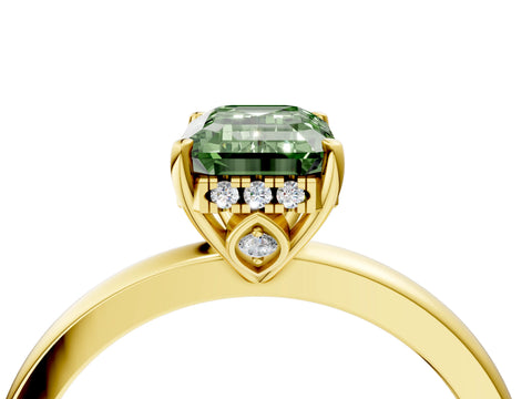 Yellow gold Fancy Green Emerald Cut Solitaire Diamond Ring with Prong Setting and Plain Band_4