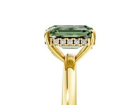 Yellow gold Fancy Green Emerald Cut Solitaire Diamond Ring with Prong Setting and Plain Band_5