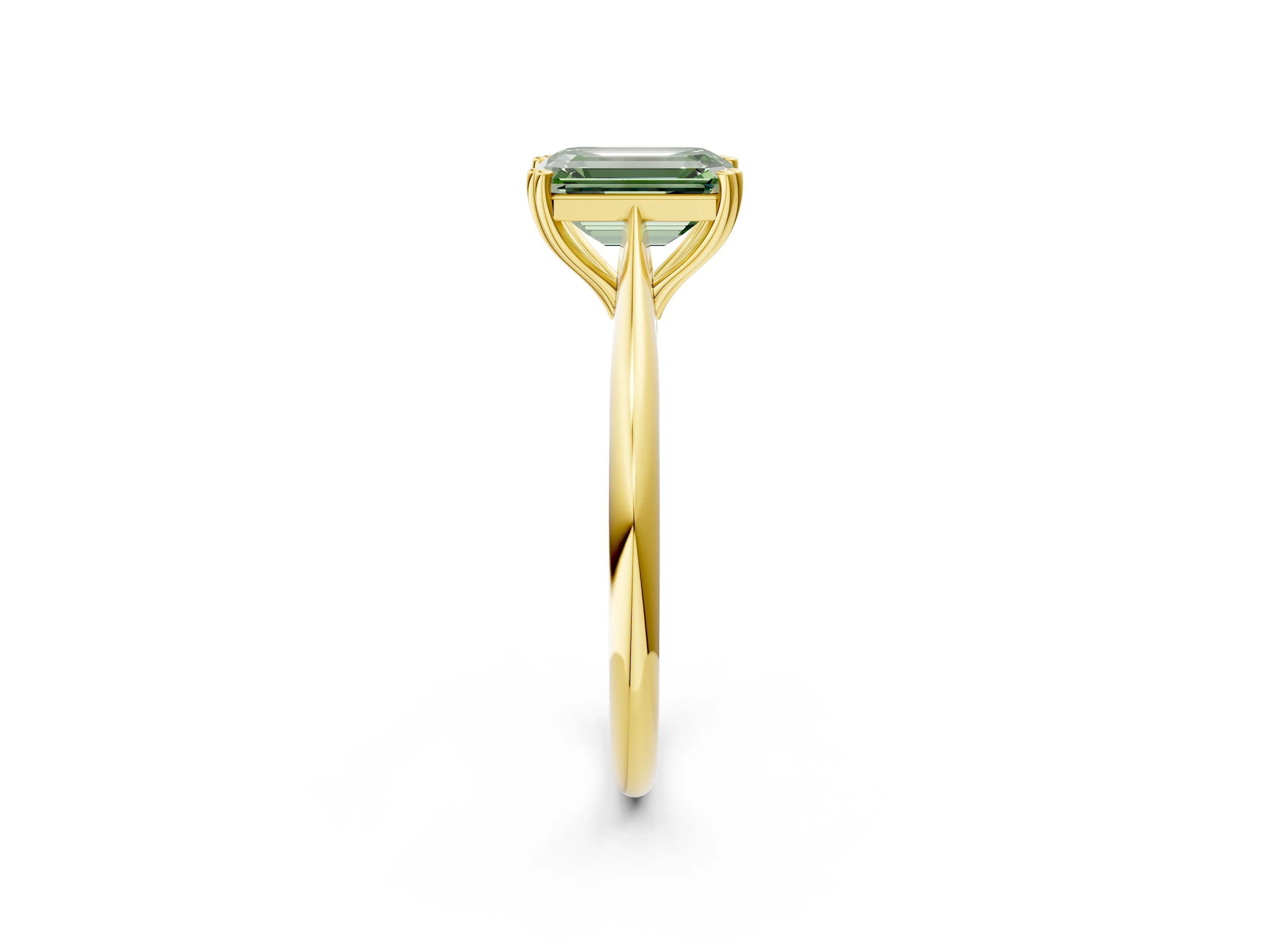 Yellow gold Fancy Green Emerald Cut Solitaire Diamond Ring with Six-Prong Setting and Classic Band_2