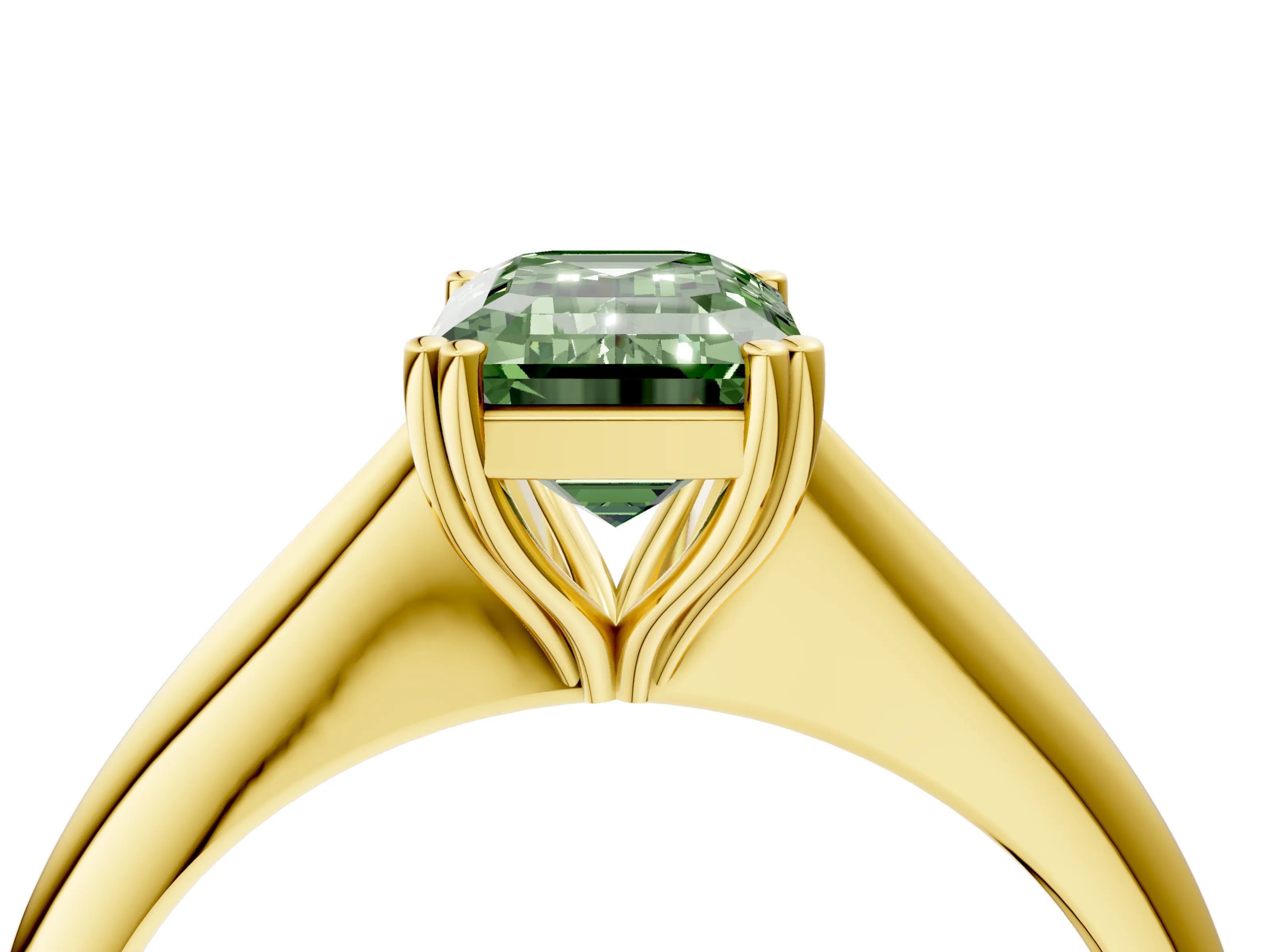 Yellow gold Fancy Green Emerald Cut Solitaire Diamond Ring with Six-Prong Setting and Classic Band_4