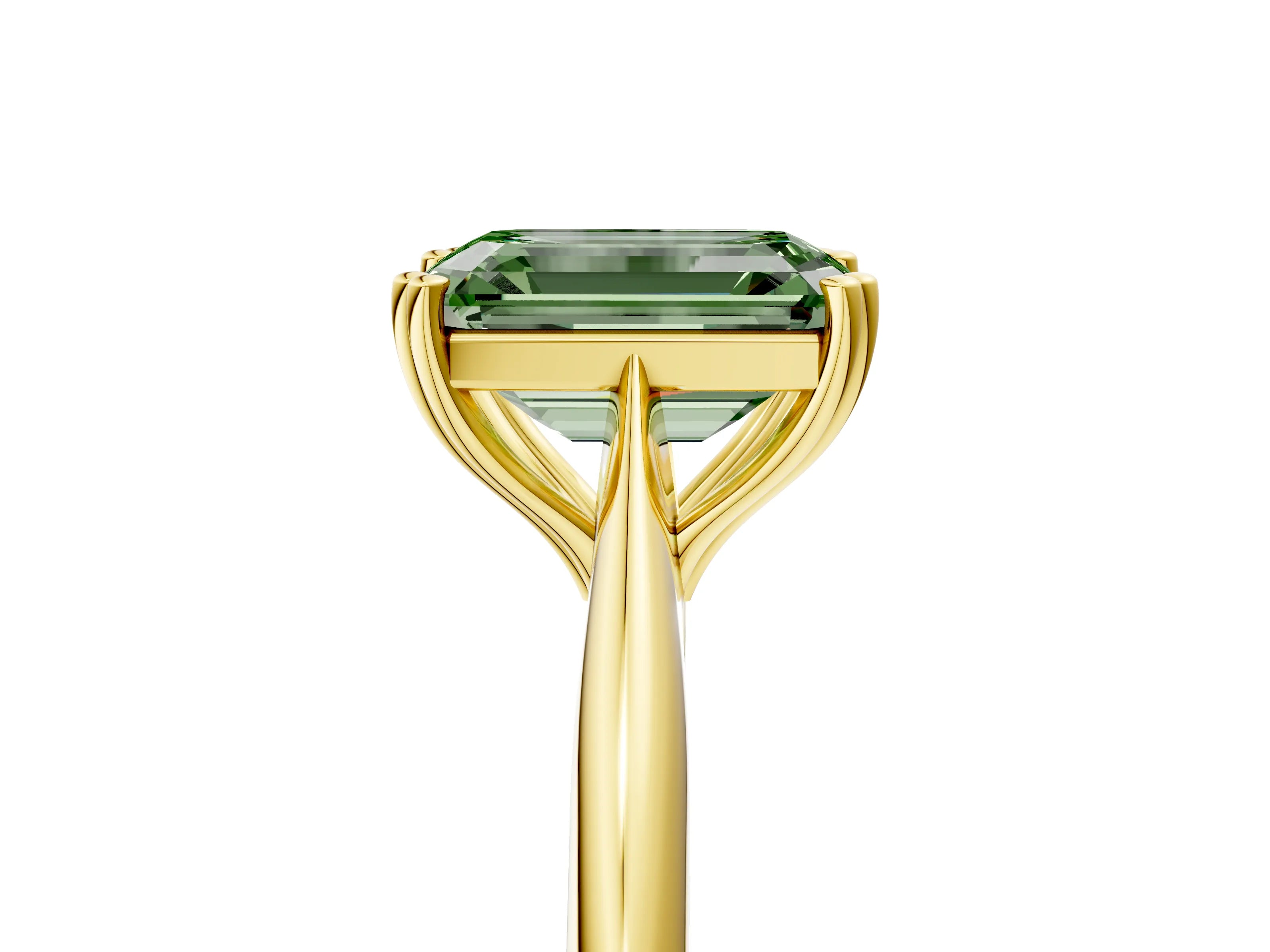Yellow gold Fancy Green Emerald Cut Solitaire Diamond Ring with Six-Prong Setting and Classic Band_5