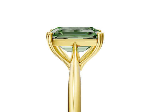 Yellow gold Fancy Green Emerald Cut Solitaire Diamond Ring with Six-Prong Setting and Classic Band_5