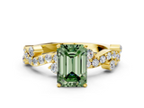 Yellow gold Fancy Green Emerald  Cut Solitaire Diamond Twisted Band with Pave Setting_62