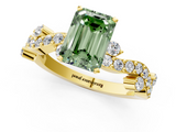 Yellow gold Fancy Green Emerald  Cut Solitaire Diamond Twisted Band with Pave Setting_63