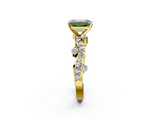 Yellow gold Fancy Green Emerald  Cut Solitaire Diamond Twisted Band with Pave Setting_64