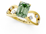 Yellow gold Fancy Green Emerald  Cut Solitaire Diamond with Side Stones on Criss-Cross Band and Four-Prong Setting_4