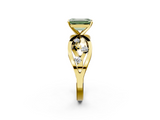 Yellow gold Fancy Green Emerald  Cut Solitaire Diamond with Side Stones on Criss-Cross Band and Four-Prong Setting_5