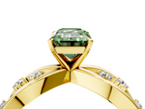 Yellow gold Fancy Green Emerald  Cut Solitaire Diamond with Side Stones on Criss-Cross Band and Four-Prong Setting_7
