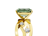 Yellow gold Fancy Green Emerald  Cut Solitaire Diamond with Side Stones on Criss-Cross Band and Four-Prong Setting_8