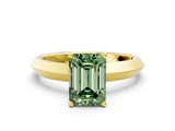 Yellow gold Fancy Green Emerald  Cut Solitaire Engagement Ring with Flat Band and Four-Prong Setting 1