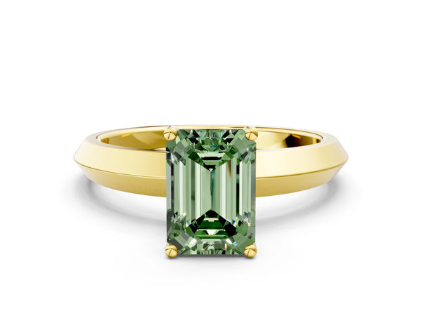 Yellow gold Fancy Green Emerald  Cut Solitaire Engagement Ring with Flat Band and Four-Prong Setting