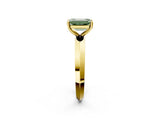 Yellow gold Fancy Green Emerald  Cut Solitaire Engagement Ring with Flat Band and Four-Prong Setting 3