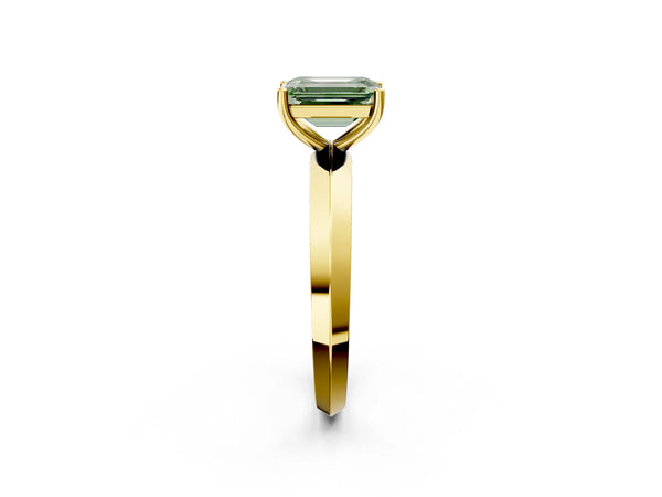 Yellow gold Fancy Green Emerald  Cut Solitaire Engagement Ring with Flat Band and Four-Prong Setting