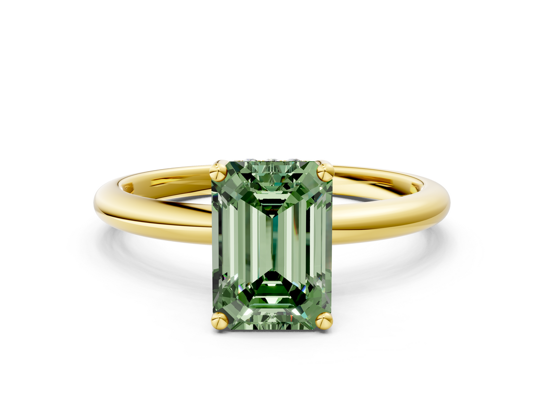 Yellow gold Fancy Green Emerald  Cut Solitaire Engagement Ring with Four-Prong Setting and Classic Band_20