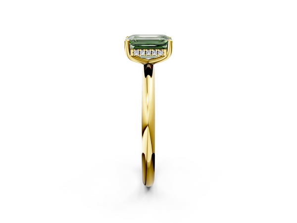 Yellow gold Fancy Green Emerald  Cut Solitaire Engagement Ring with Four-Prong Setting and Classic Band