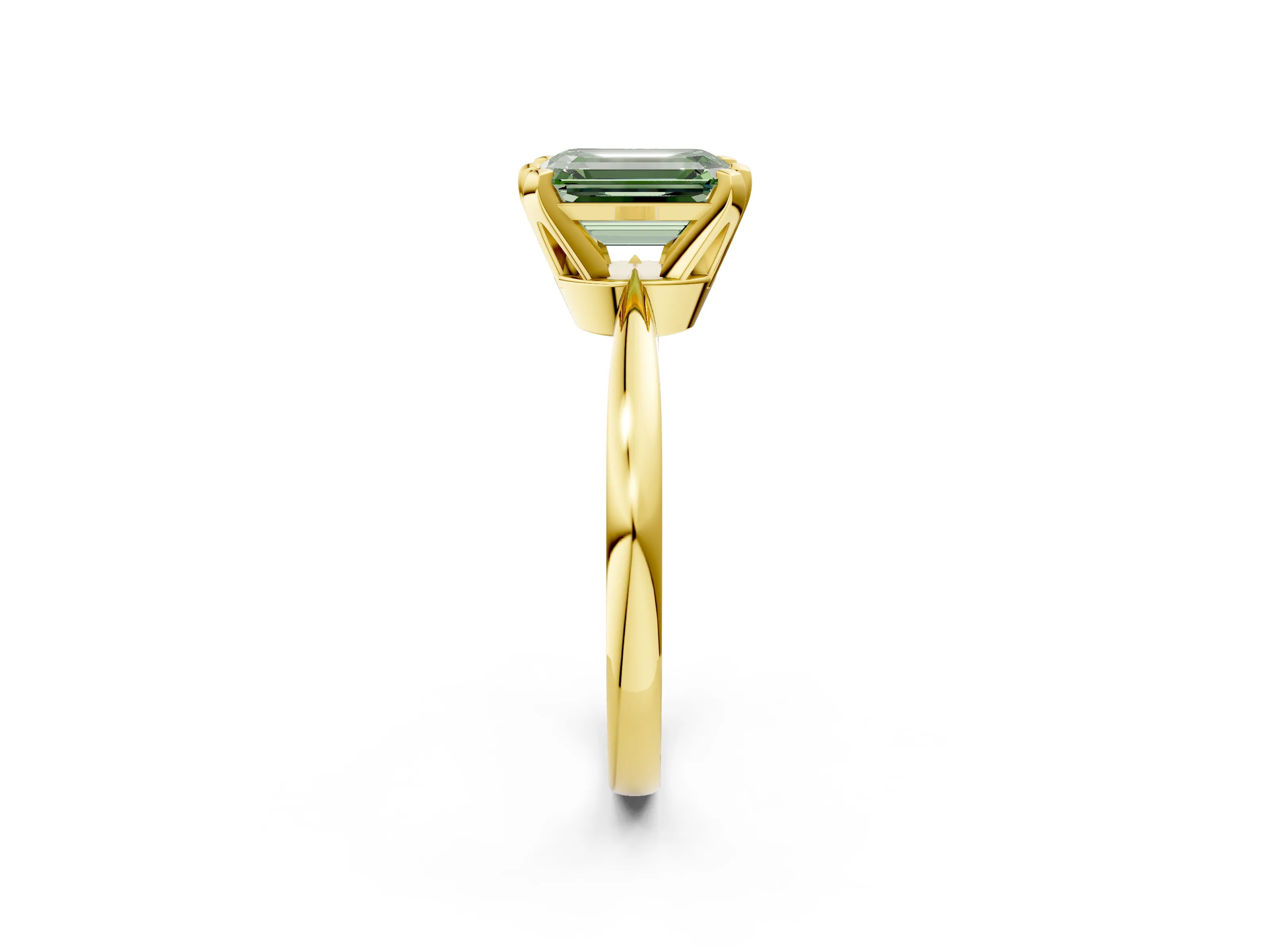 Yellow gold Fancy Green Emerald Cut Solitaire Engagement Ring with Six-Prong Setting and Tapered Band_2