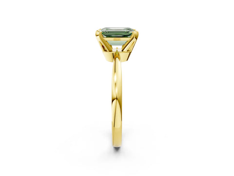 Yellow gold Fancy Green Emerald Cut Solitaire Engagement Ring with Six-Prong Setting and Tapered Band_2