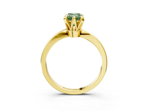 Yellow gold Fancy Green Emerald Cut Solitaire Engagement Ring with Six-Prong Setting and Tapered Band_3
