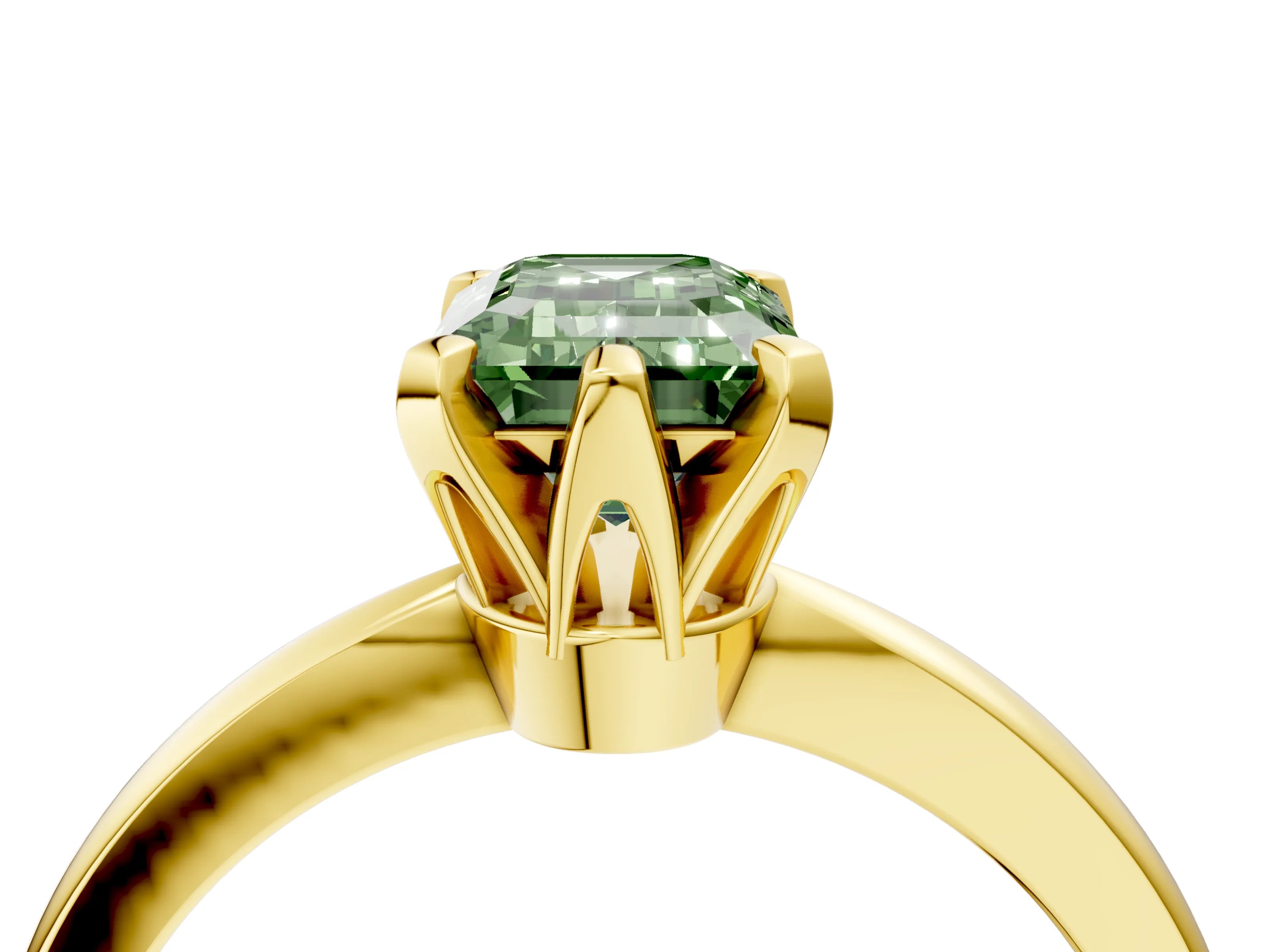Yellow gold Fancy Green Emerald Cut Solitaire Engagement Ring with Six-Prong Setting and Tapered Band_4