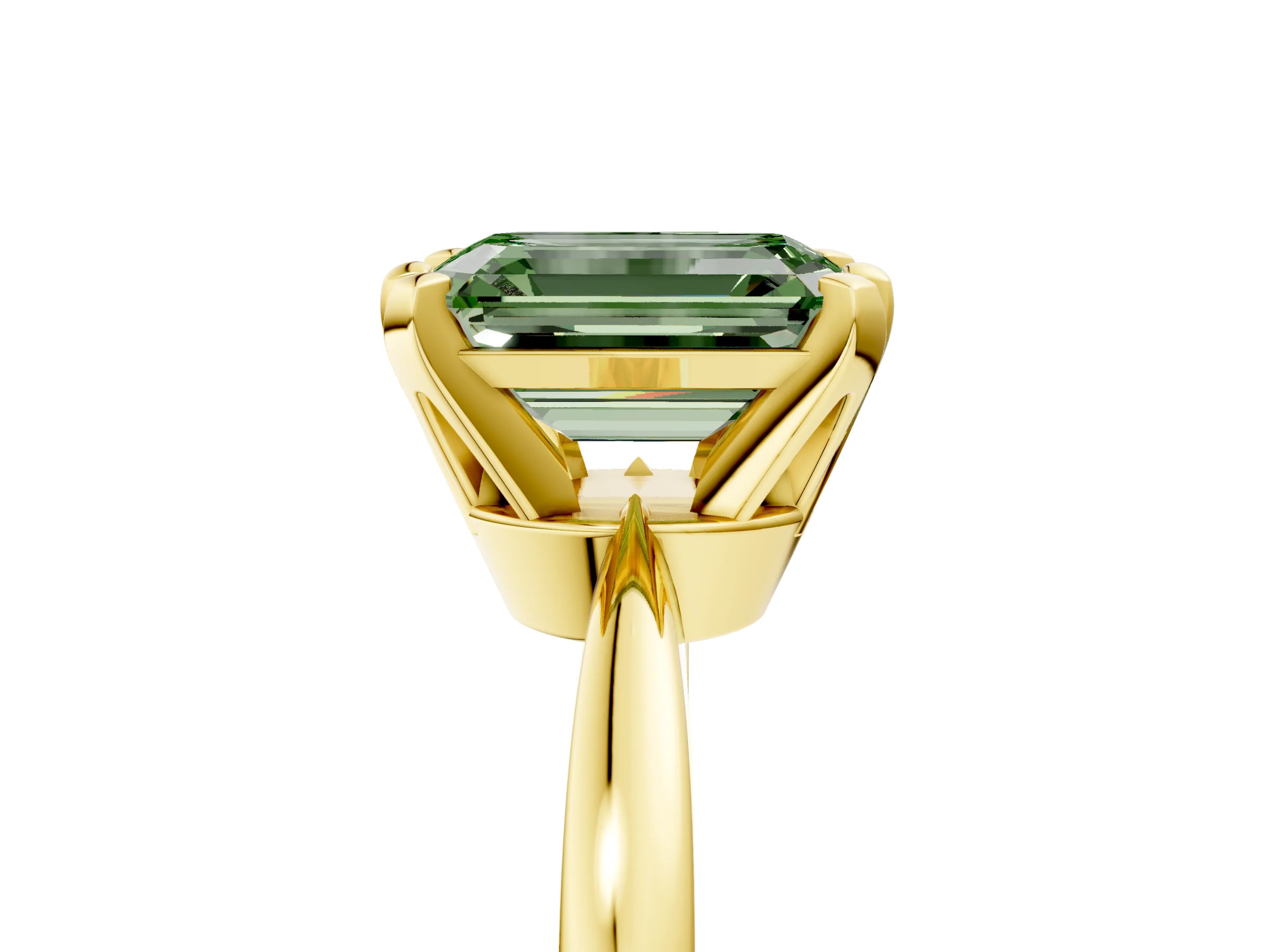 Yellow gold Fancy Green Emerald Cut Solitaire Engagement Ring with Six-Prong Setting and Tapered Band_5