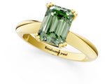 Yellow gold Fancy Green Emerald  Cut Solitaire Engagement Ring with Tapered Band and Four-Prong Setting 2