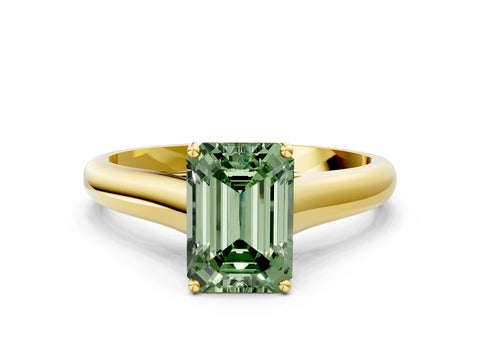 Yellow gold Fancy Green Emerald Cut Solitaire Engagement Ring with Tapered Band and Four-Prong Setting_3