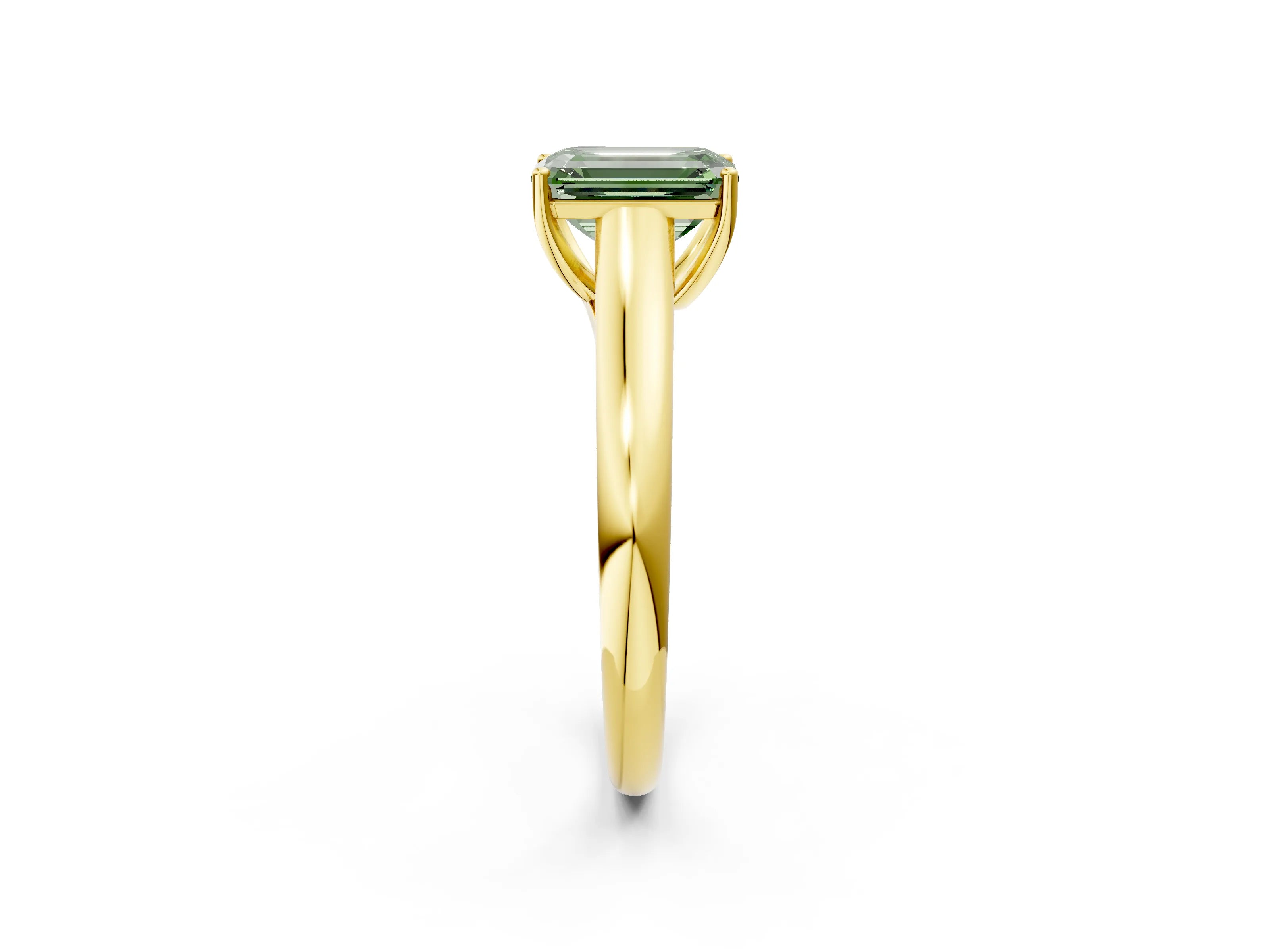 Yellow gold Fancy Green Emerald Cut Solitaire Engagement Ring with Tapered Band and Four-Prong Setting_5