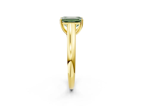 Yellow gold Fancy Green Emerald Cut Solitaire Engagement Ring with Tapered Band and Four-Prong Setting_5