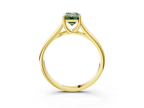 Yellow gold Fancy Green Emerald Cut Solitaire Engagement Ring with Tapered Band and Four-Prong Setting_6