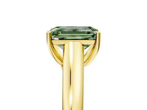 Yellow gold Fancy Green Emerald Cut Solitaire Engagement Ring with Tapered Band and Four-Prong Setting_8