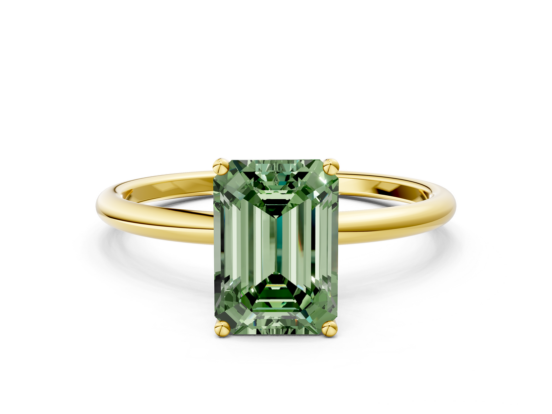 Yellow gold Fancy Green Emerald  Cut Solitaire Engagement Ring with Thin Band and Four-Prong Setting_3