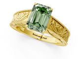 Yellow gold Fancy Green Emerald  Cut Solitaire Engraved Band with Four-Prong Setting_80