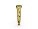 Yellow gold Fancy Green Emerald  Cut Solitaire Engraved Band with Four-Prong Setting_81
