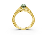 Yellow gold Fancy Green Emerald  Cut Solitaire Engraved Band with Four-Prong Setting_82