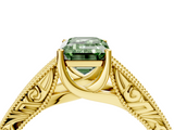 Yellow gold Fancy Green Emerald  Cut Solitaire Engraved Band with Four-Prong Setting_83