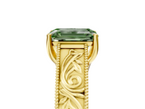 Yellow gold Fancy Green Emerald  Cut Solitaire Engraved Band with Four-Prong Setting_84