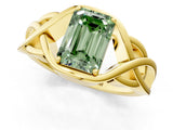 Yellow gold Fancy Green Emerald Cut Solitaire Intertwined Band Prong Setting Ring_1