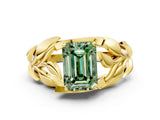 Yellow gold Fancy Green Emerald Cut Solitaire Leaf-Inspired Engagement Ring with Prong Setting_12