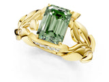 Yellow gold Fancy Green Emerald Cut Solitaire Leaf-Inspired Engagement Ring with Prong Setting_13