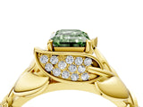 Yellow gold Fancy Green Emerald Cut Solitaire Leaf-Inspired Engagement Ring with Prong Setting_16