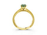 Yellow gold Fancy Green Emerald Cut Solitaire Milgrain Engraved Band with Four-Prong Setting_3