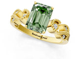 Yellow gold Fancy Green Emerald Cut Solitaire Milgrain Leaf Band with Prong Setting_1