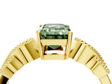Yellow gold Fancy Green Emerald Cut Solitaire Milgrain Leaf Band with Prong Setting_4