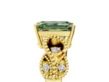 Yellow gold Fancy Green Emerald Cut Solitaire Milgrain Leaf Band with Prong Setting_5