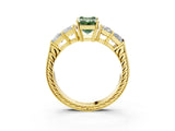 Yellow gold Fancy Green Emerald Cut Solitaire Princess Side Stone Engraved Band Prong Setting Ring_3