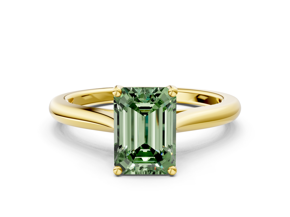 Yellow gold Fancy Green Emerald  Cut Solitaire Ring with Cathedral Band and Four-Prong Setting_52