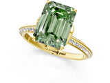 Yellow gold Fancy Green Emerald Cut Solitaire Split Shank Pave Diamond Engagement Ring with Four-Prong Setting_1