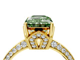 Yellow gold Fancy Green Emerald Cut Solitaire Split Shank Pave Diamond Engagement Ring with Four-Prong Setting_28