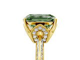 Yellow gold Fancy Green Emerald Cut Solitaire Split Shank Pave Diamond Engagement Ring with Four-Prong Setting_29