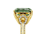 Yellow gold Fancy Green Emerald Cut Solitaire Split Shank Pave Diamond Engagement Ring with Four-Prong Setting_5